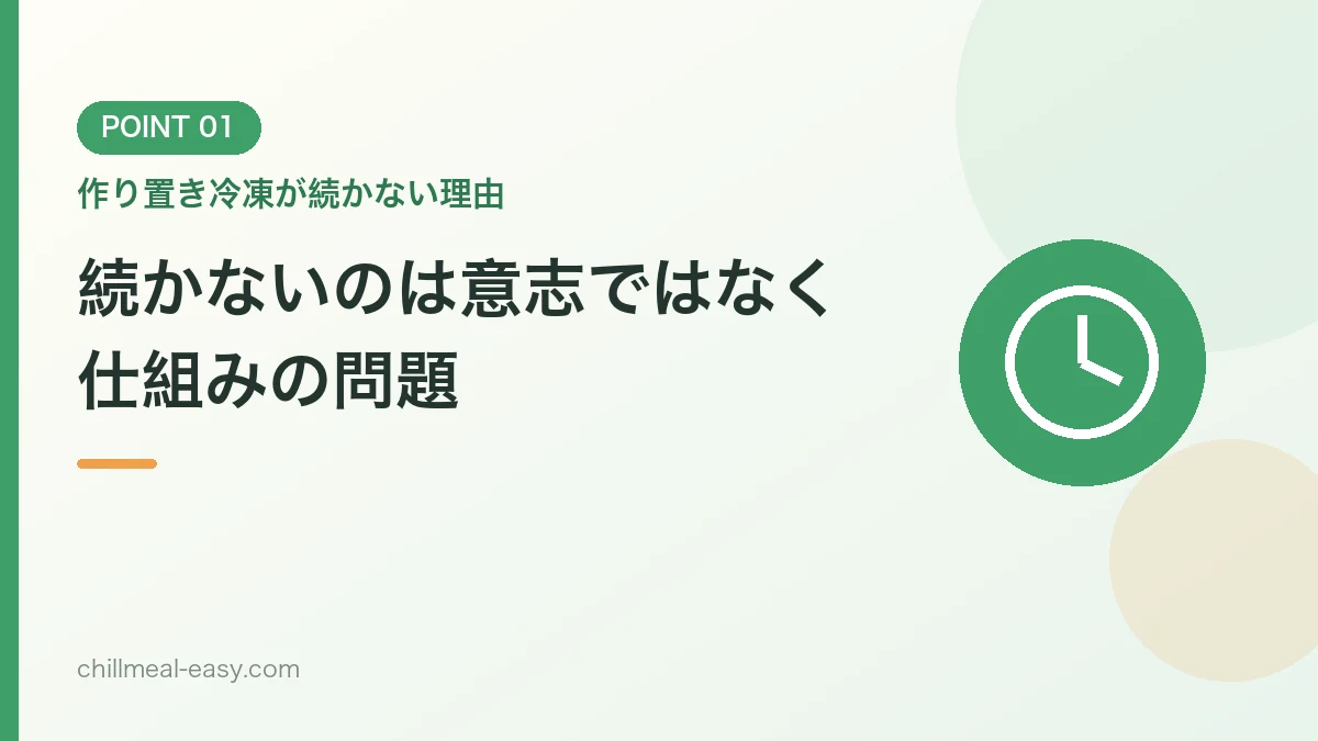 作り置き冷凍が続かない理由を解説するバナー画像